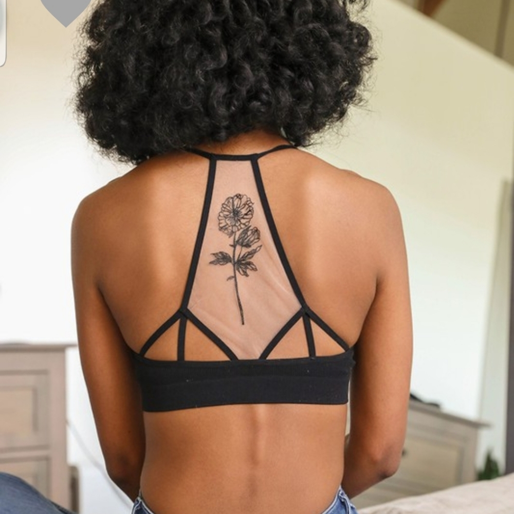 Lace Sheer Mesh Bralette Bra Flower Blossom - Picture 3 of 7